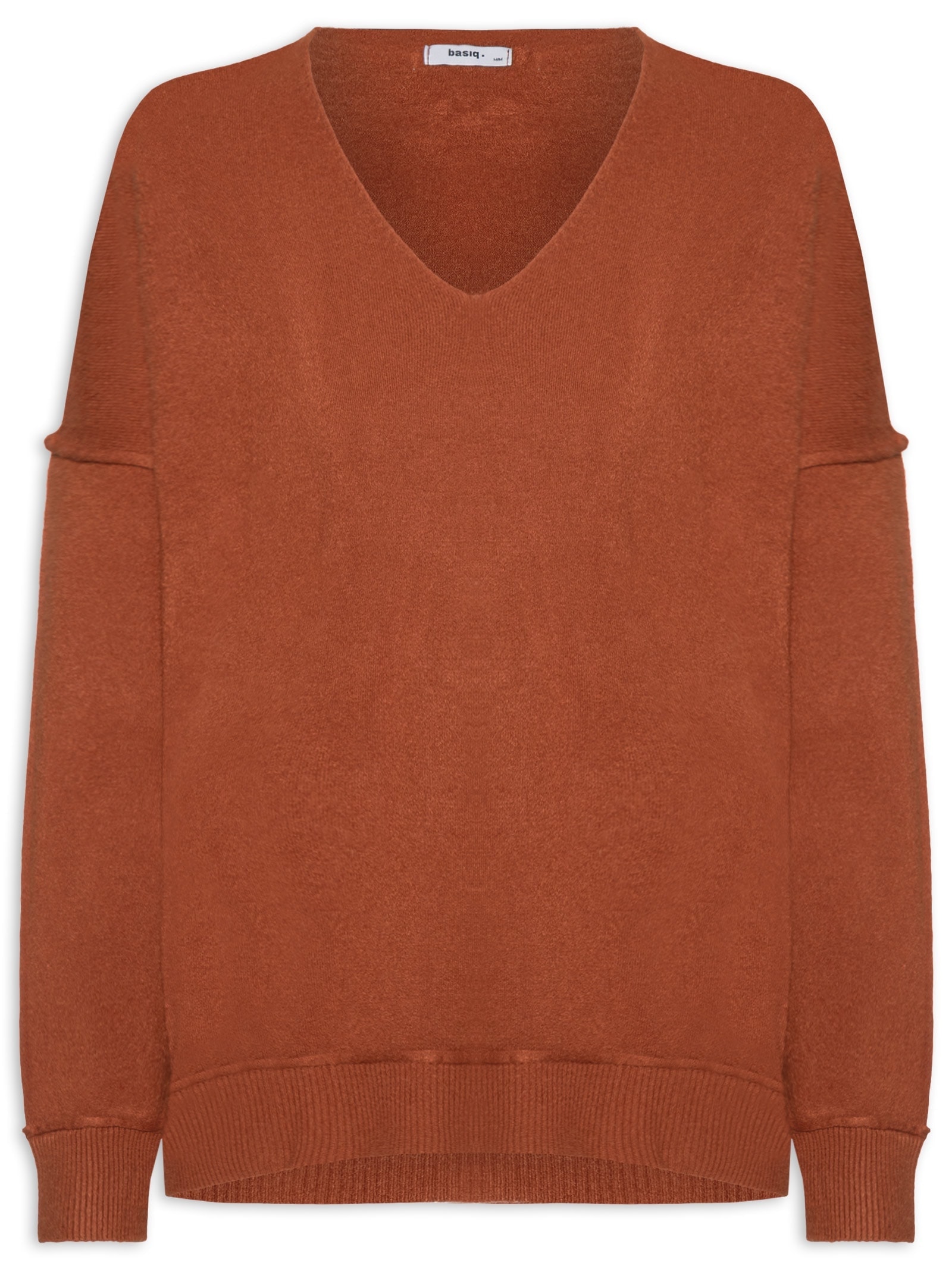 Suéter Feminino Tricot Oversized Decote V Laranja Basiq