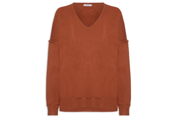 Suéter Feminino Tricot Oversized Decote V - Laranja