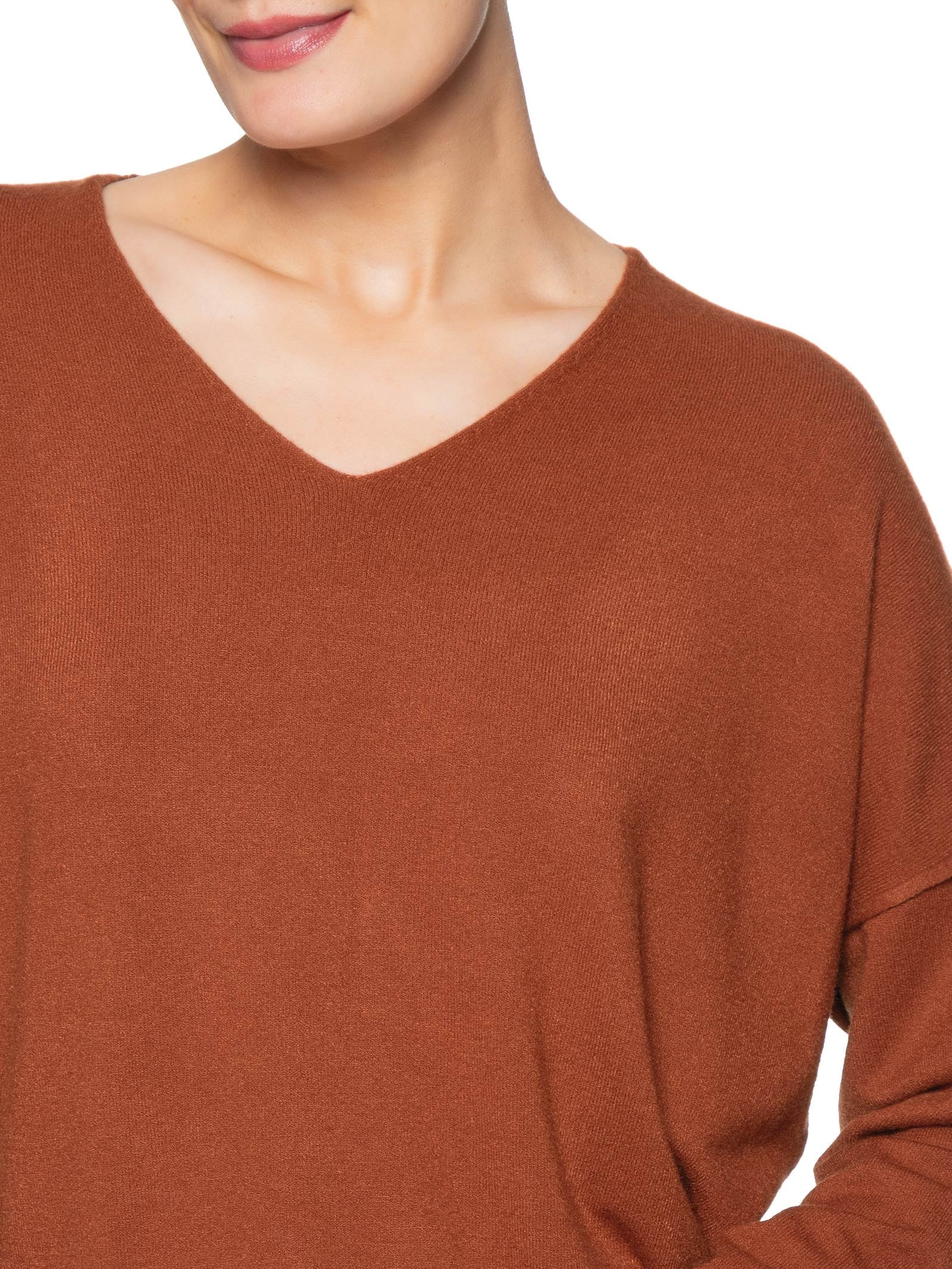 Suéter Feminino Tricot Oversized Decote V Laranja Basiq