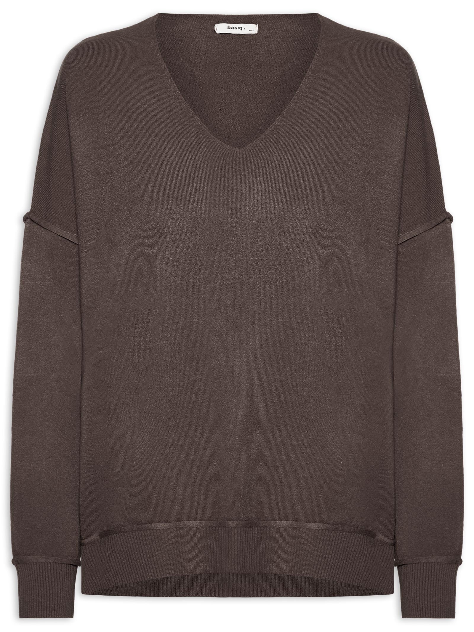 Suéter Feminino Tricot Oversized Decote V Marrom Basiq