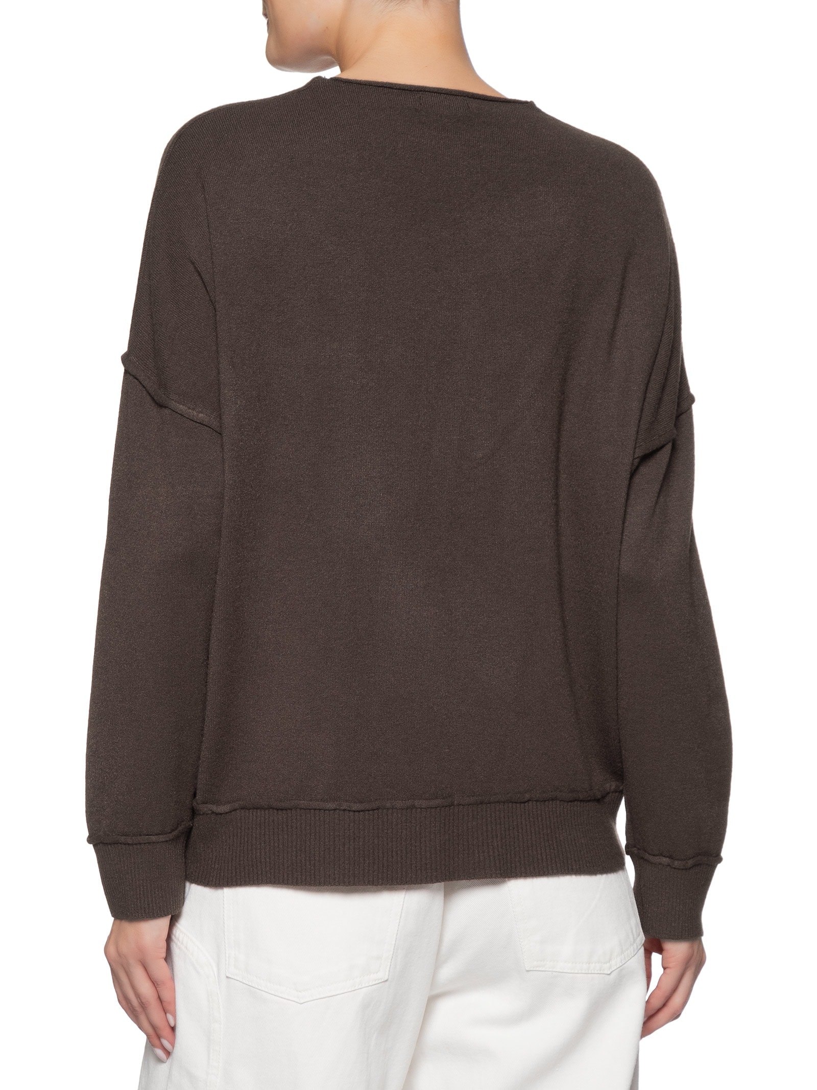 Suéter Feminino Tricot Oversized Decote V Marrom Basiq