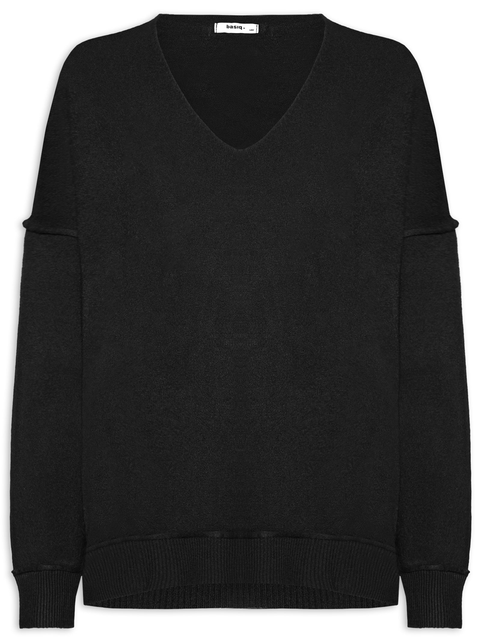 Suéter Feminino Tricot Oversized Decote V Preto Basiq