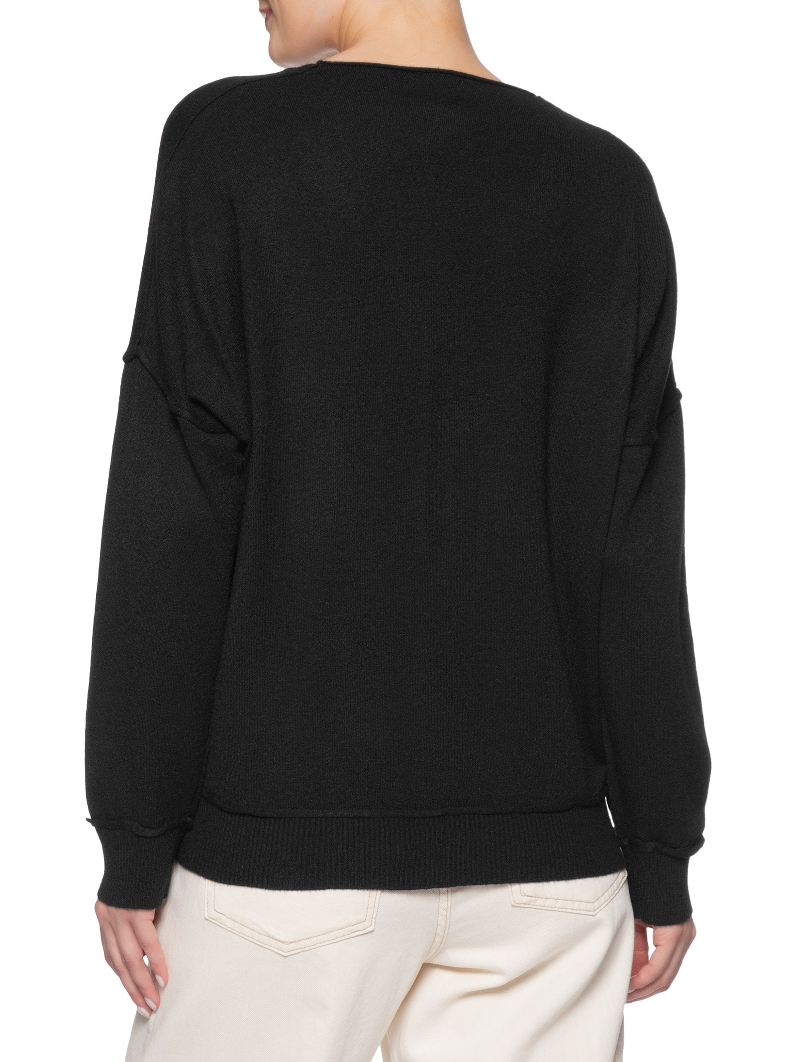 Suéter Feminino Tricot Oversized Decote V Preto Basiq