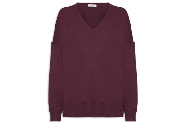 Suéter Feminino Tricot Oversized Decote V  - Vermelho