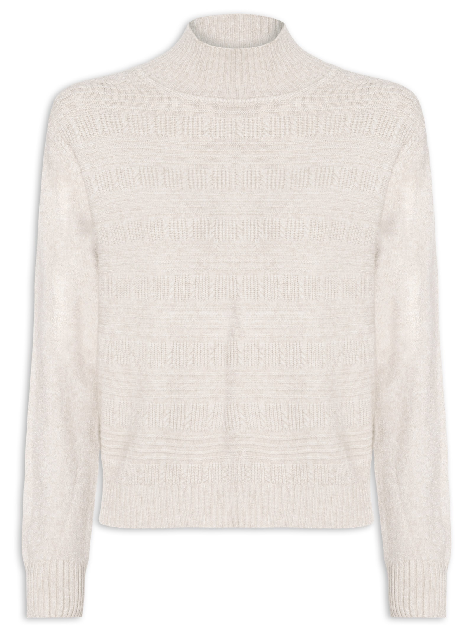 Suéter Feminino Tricot Oversized Gola Careca Bege Basiq