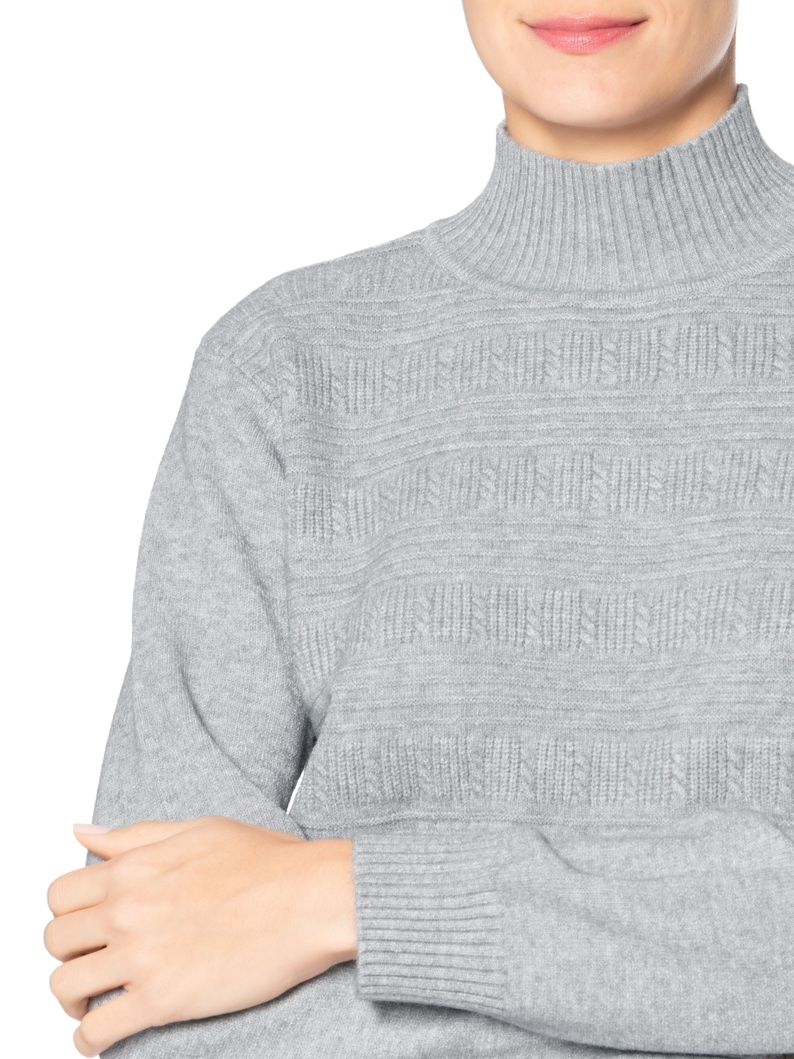 Suéter Feminino Tricot Oversized Gola Careca Cinza Basiq