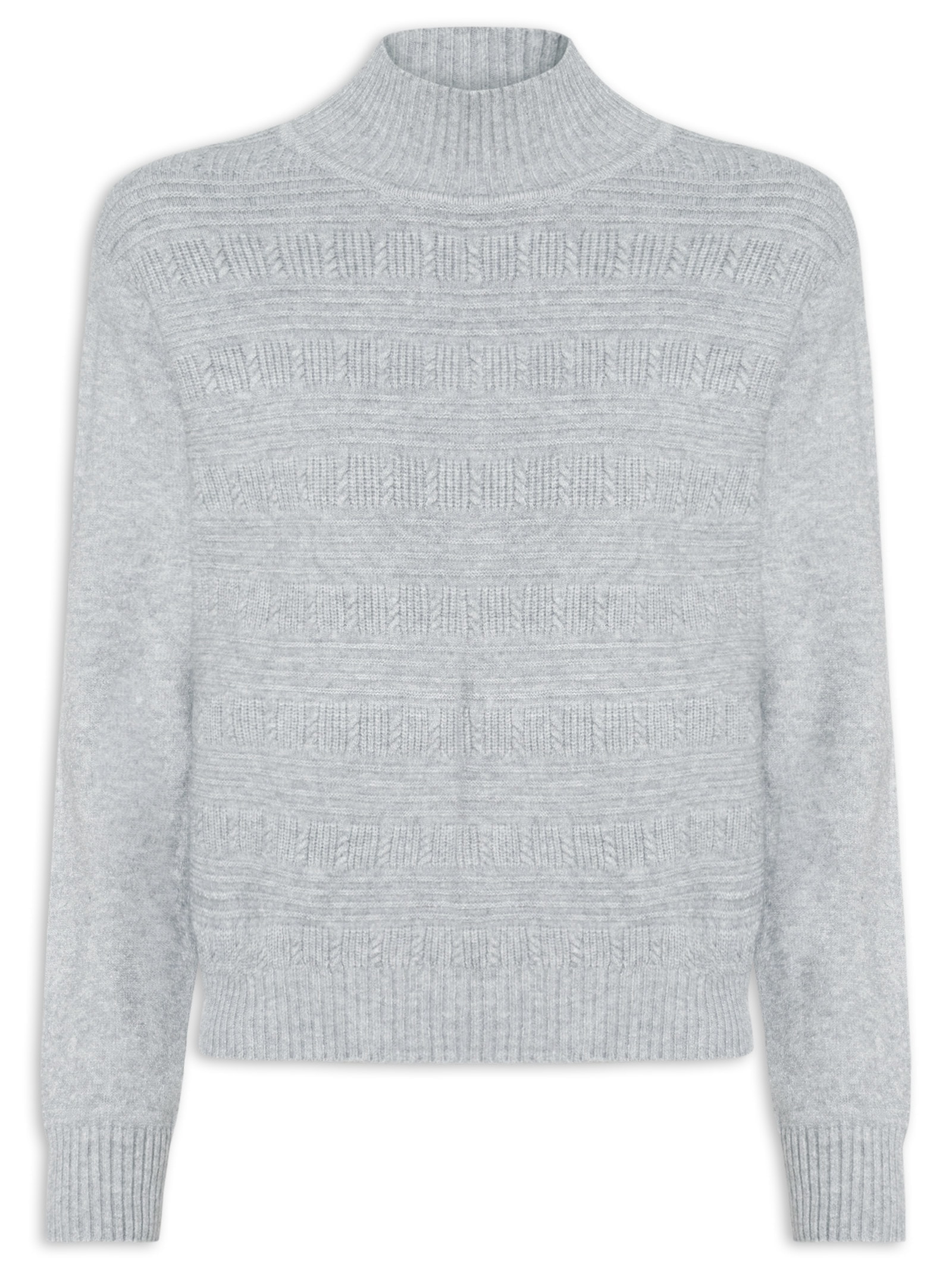 Suéter Feminino Tricot Oversized Gola Careca Cinza Basiq