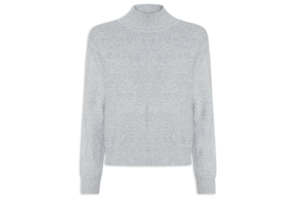 Suéter Feminino Tricot Oversized Gola Careca - Cinza