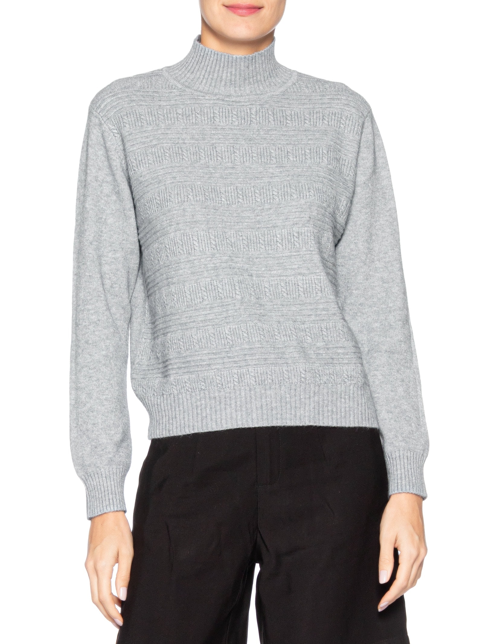 Suéter Feminino Tricot Oversized Gola Careca Cinza Basiq