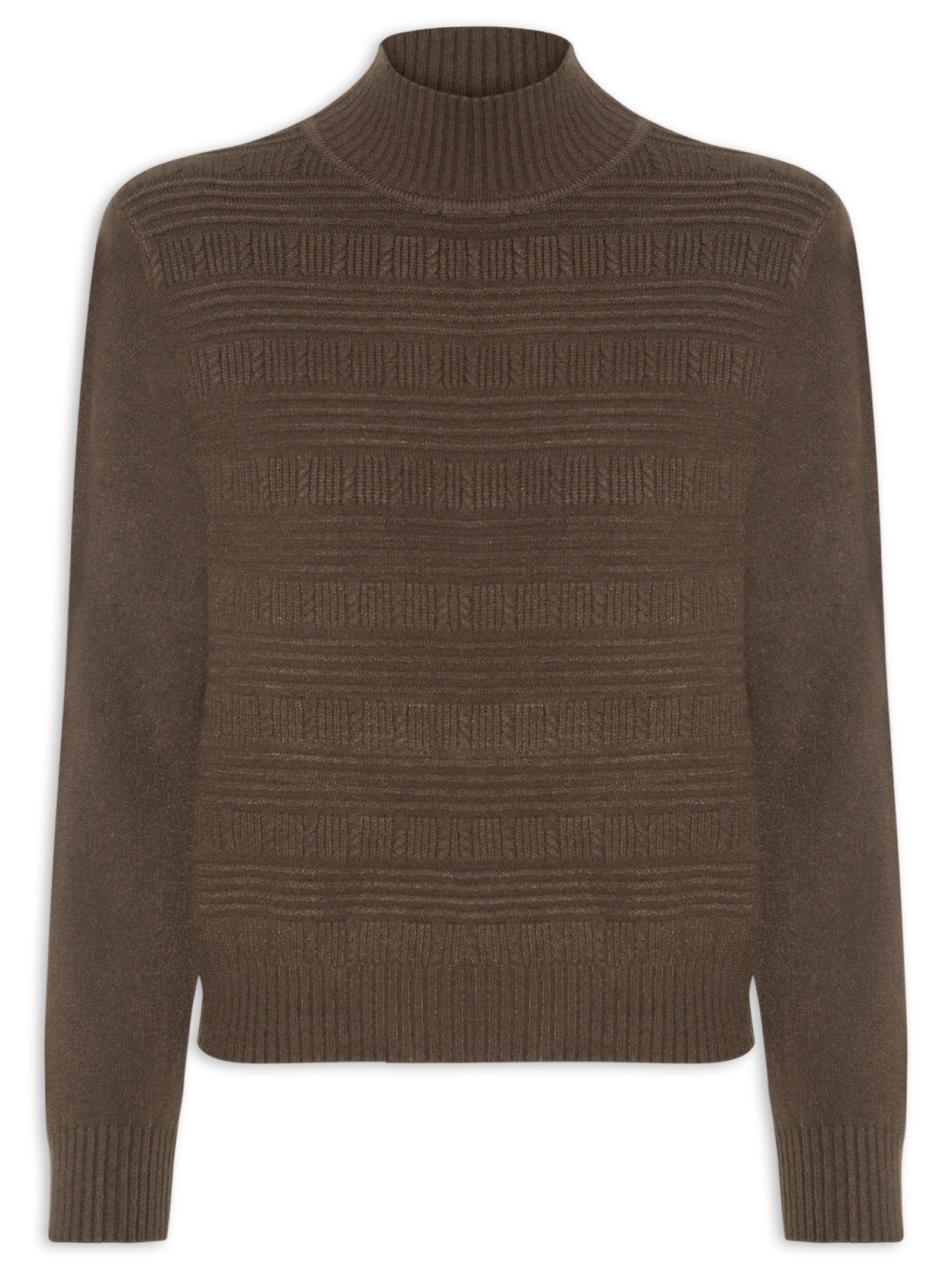 Suéter Feminino Tricot Oversized Gola Careca Marrom Basiq