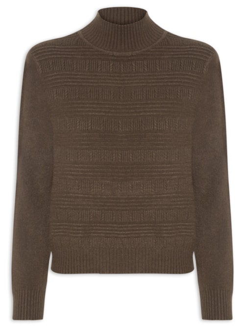 Suéter Feminino Tricot Oversized Gola Careca - Marrom