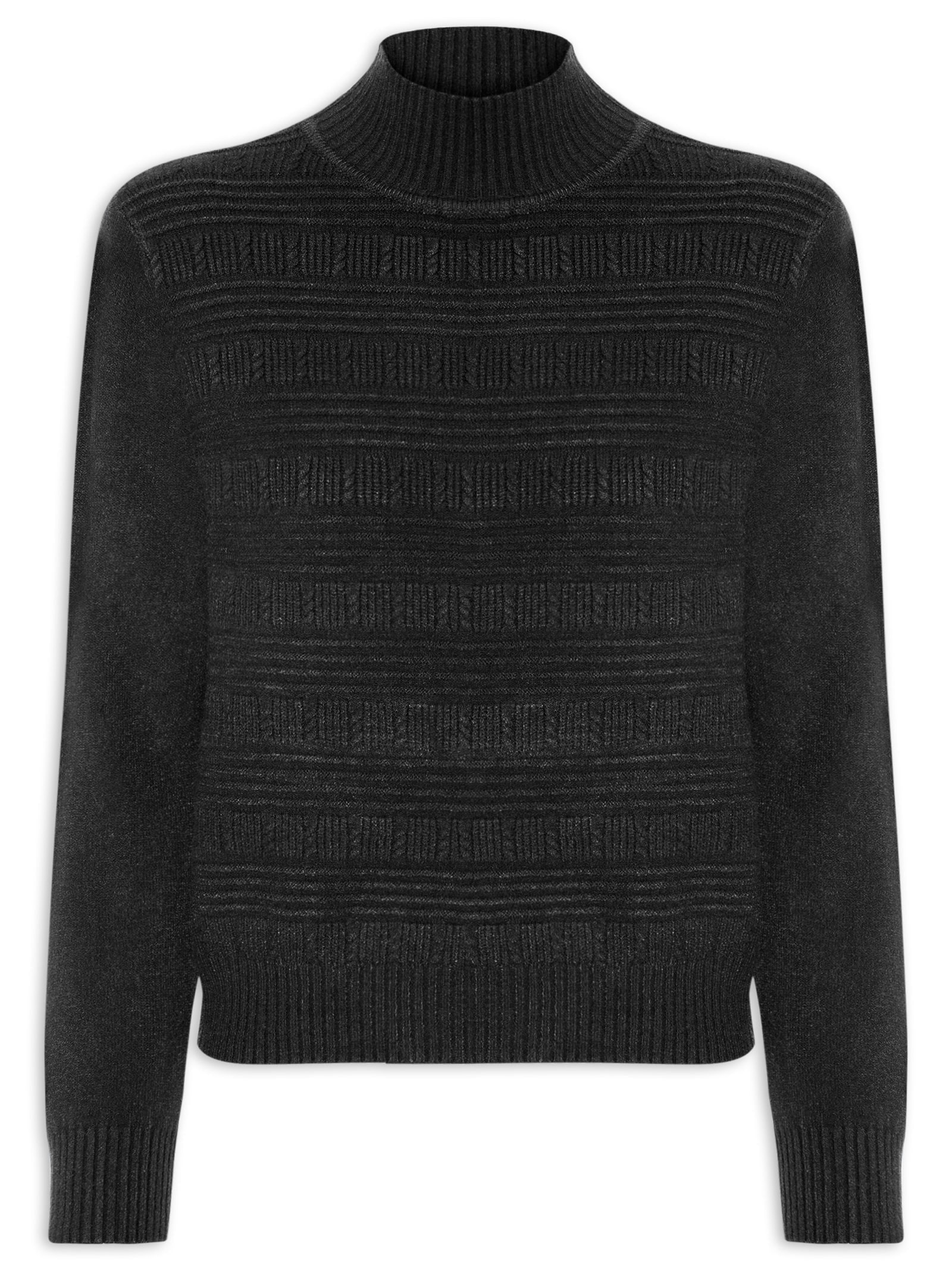 Suéter Feminino Tricot Oversized Gola Careca Preto Basiq