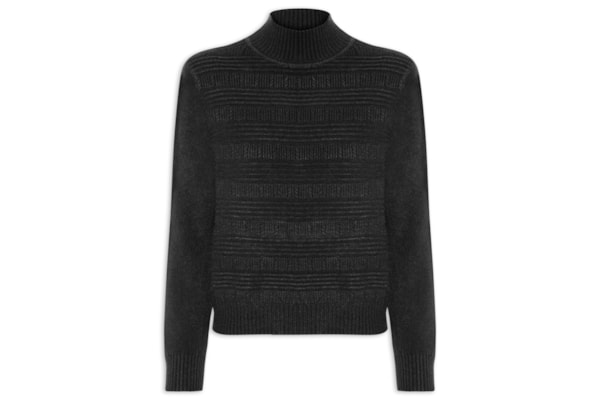Suéter Feminino Tricot Oversized Gola Careca - Preto