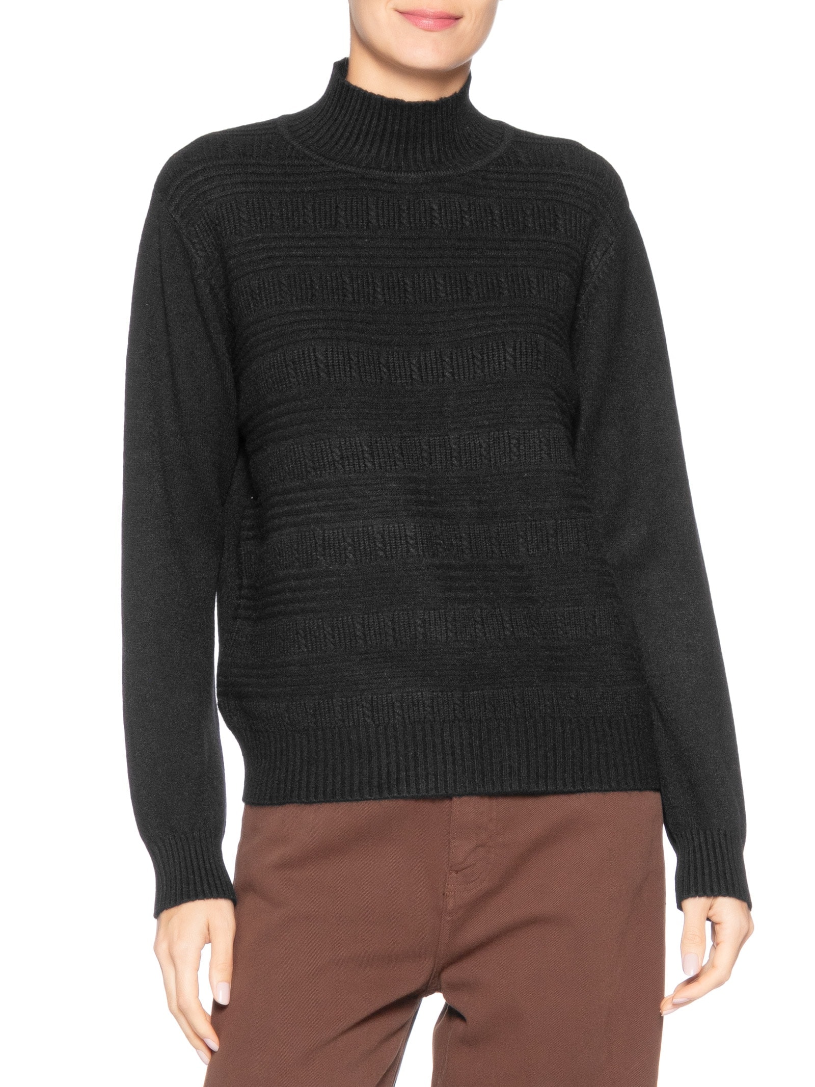 Suéter Feminino Tricot Oversized Gola Careca Preto Basiq