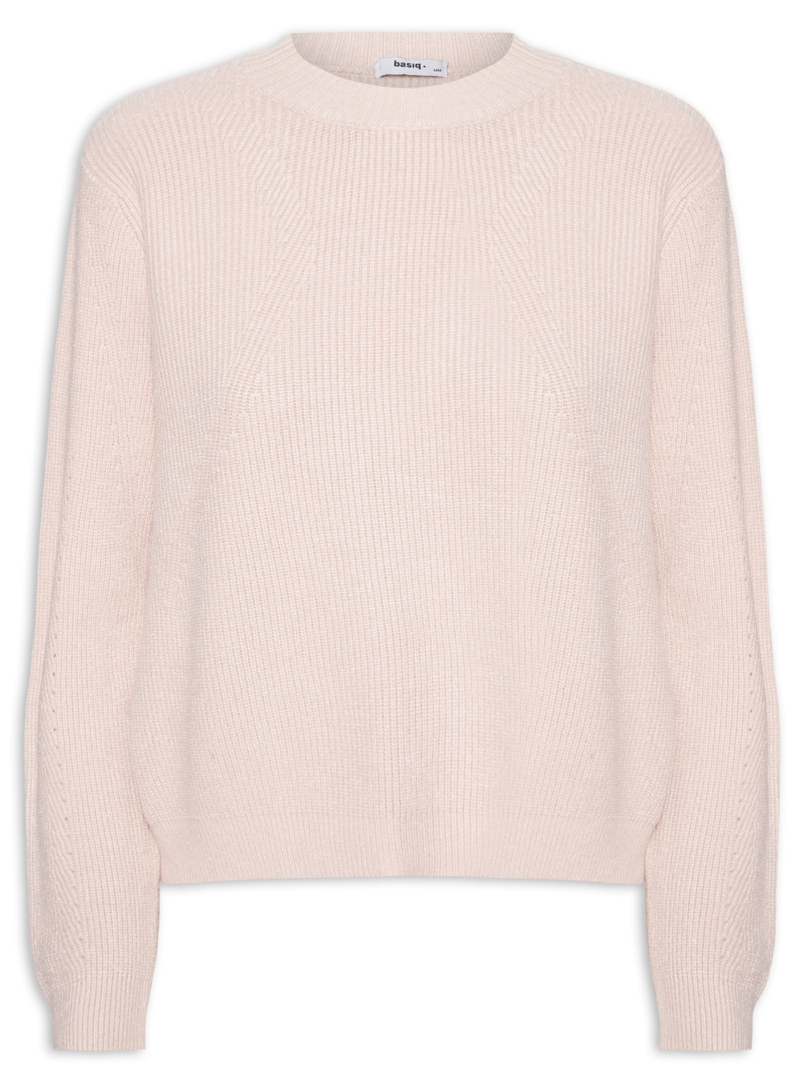 Suéter Feminino Tricot Oversized Gola Ribana- Bege Basiq