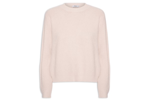 Suéter Feminino Tricot Oversized Gola Ribana- Bege