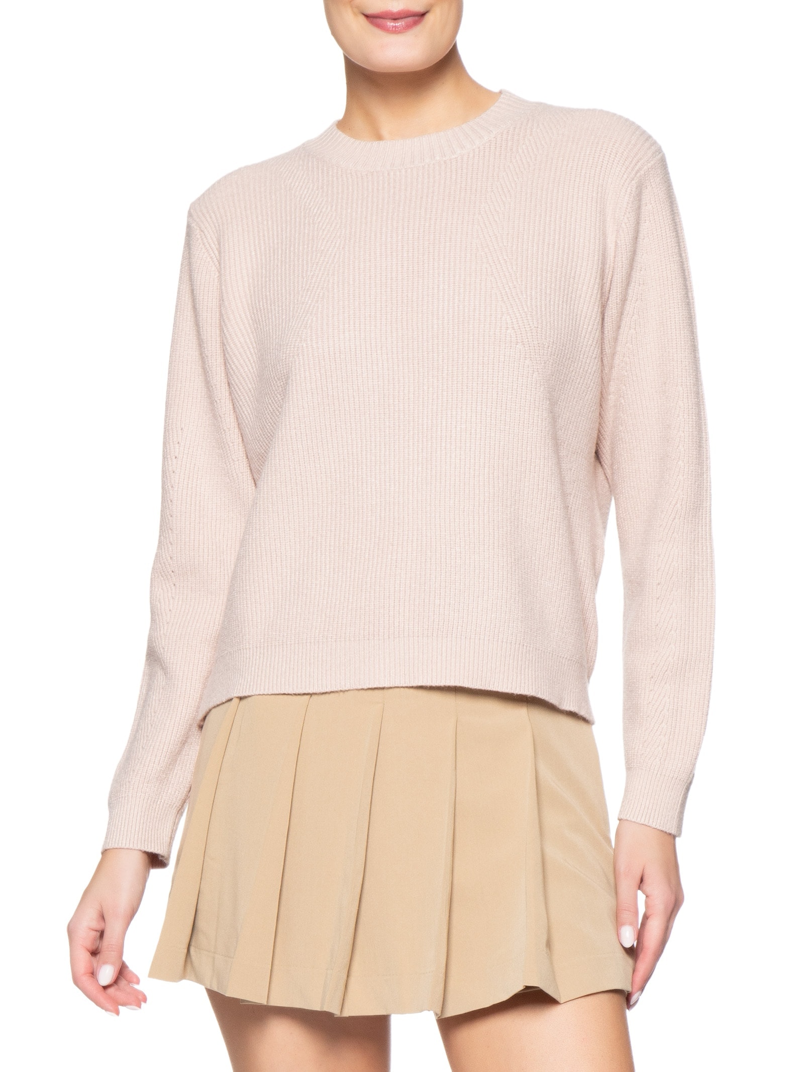 Suéter Feminino Tricot Oversized Gola Ribana- Bege Basiq