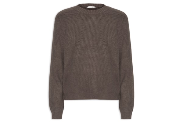 Suéter Feminino Tricot Oversized Gola Ribana- Marrom
