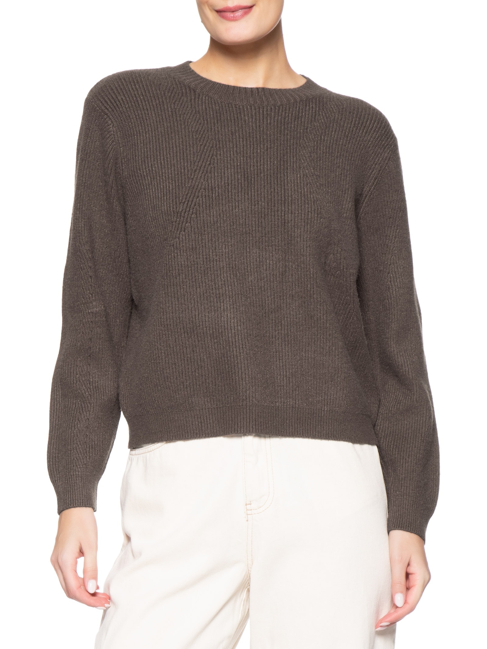 Suéter Feminino Tricot Oversized Gola Ribana- Marrom Basiq