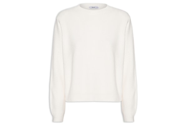 Suéter Feminino Tricot Oversized Gola Ribana   - Off White