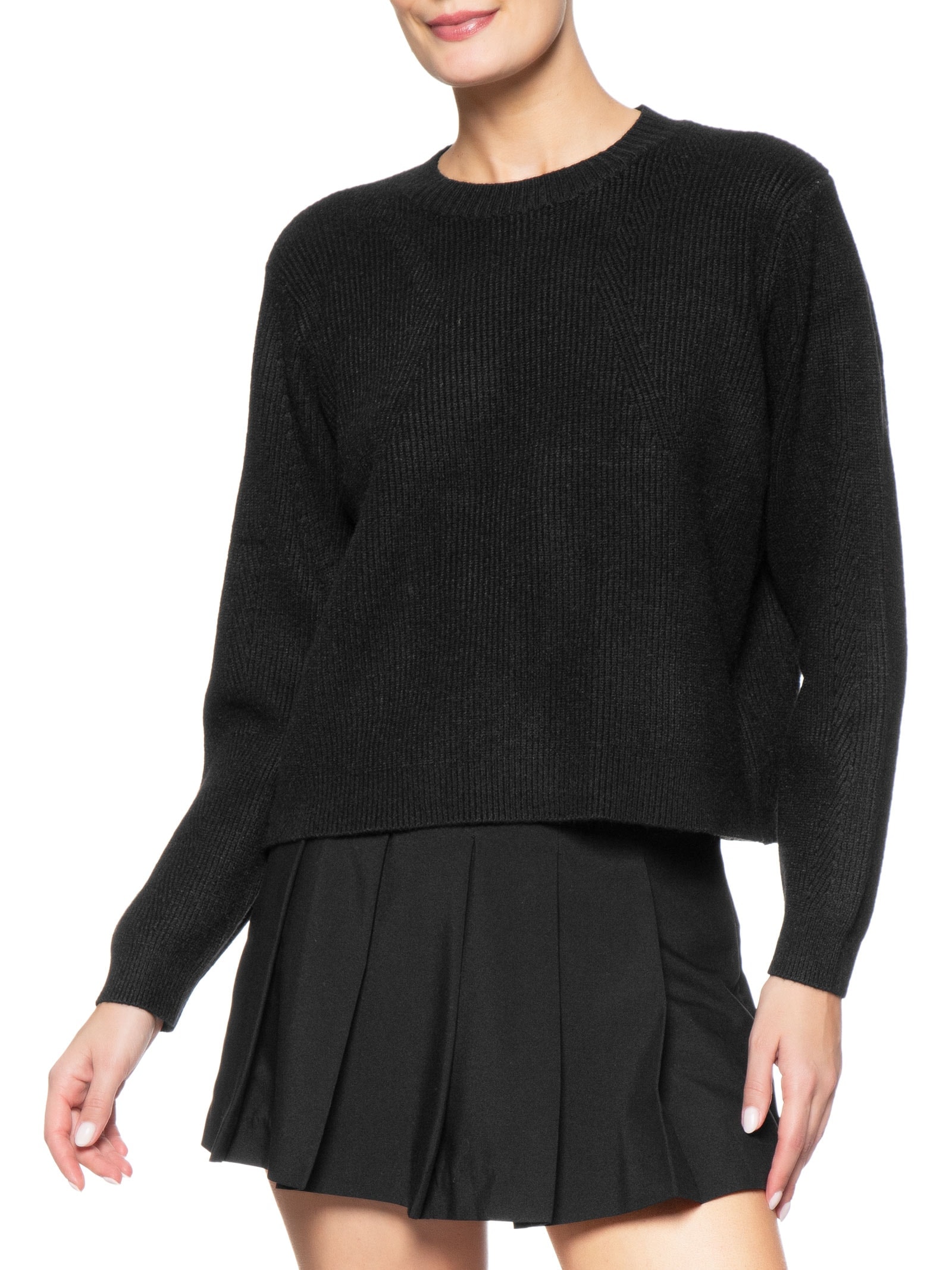 Suéter Feminino Tricot Oversized Gola Ribana Preto Basiq