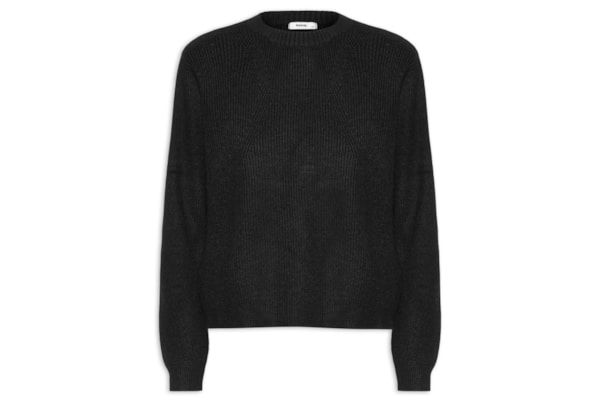 Suéter Feminino Tricot Oversized Gola Ribana - Preto