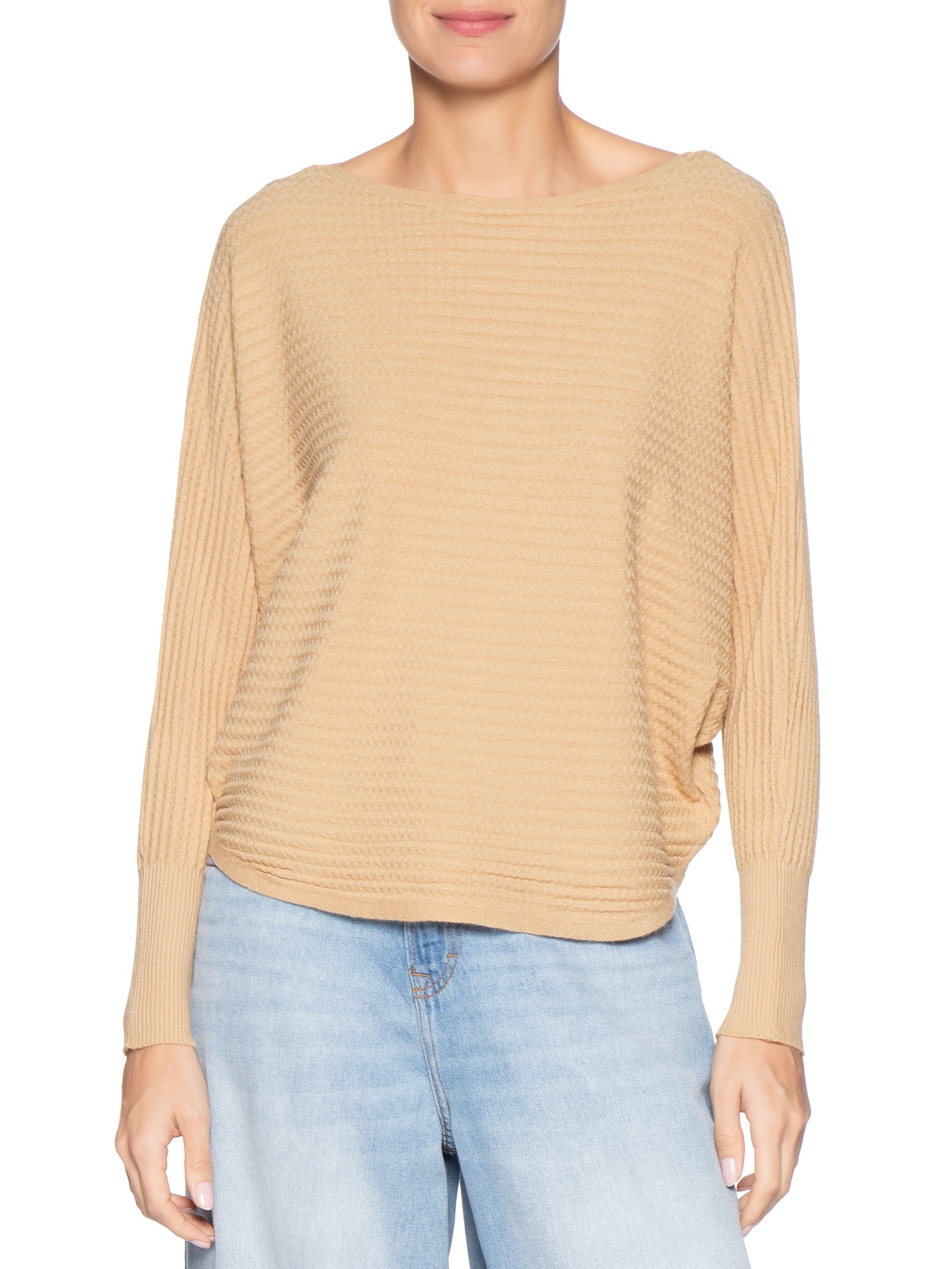 Suéter Feminino Tricot Oversized Texturizado Bege Basiq