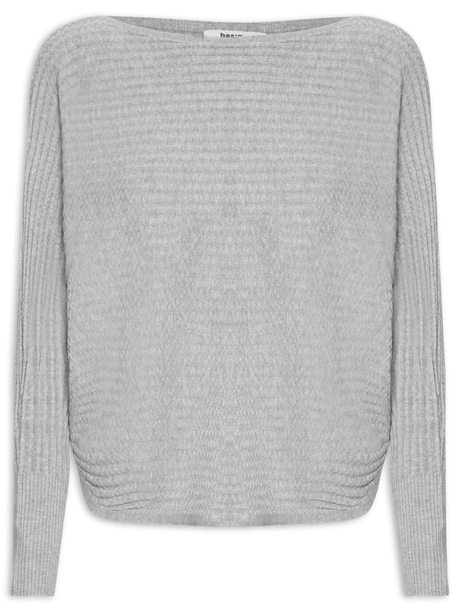 Suéter Feminino Tricot Oversized Texturizado Cinza Basiq