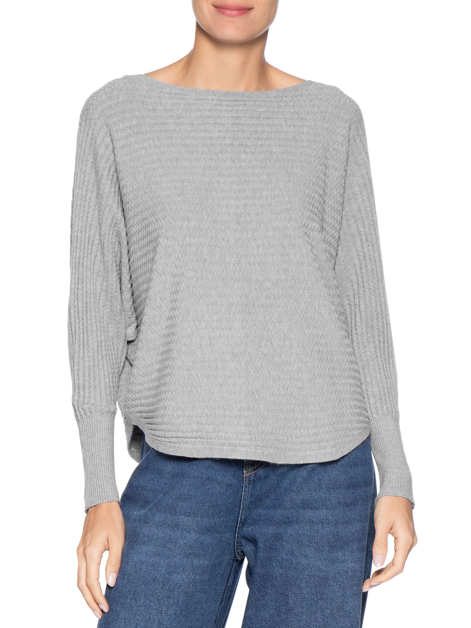 Suéter Feminino Tricot Oversized Texturizado Cinza Basiq
