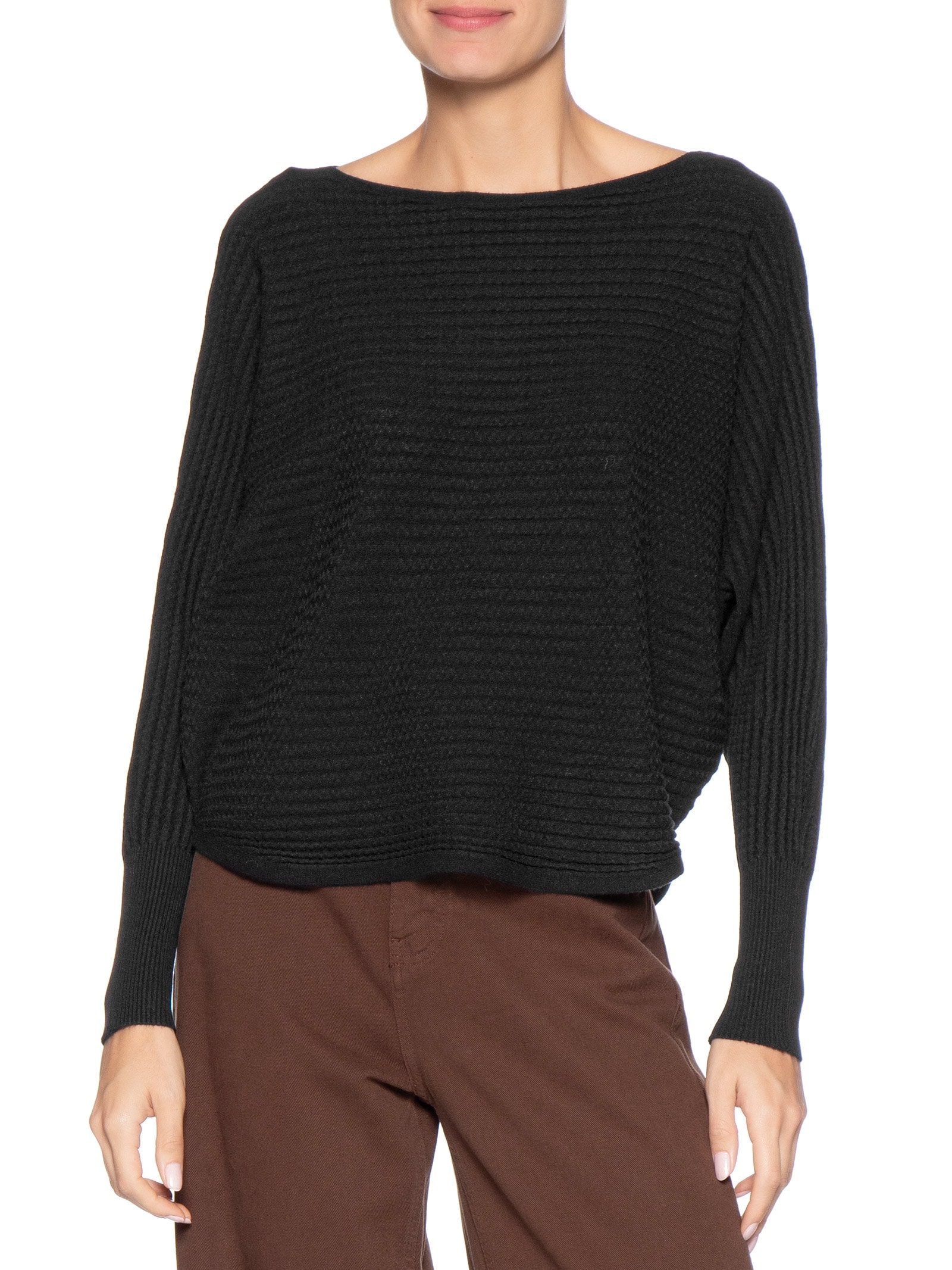 Suéter Feminino Tricot Oversized Texturizado Preto Basiq