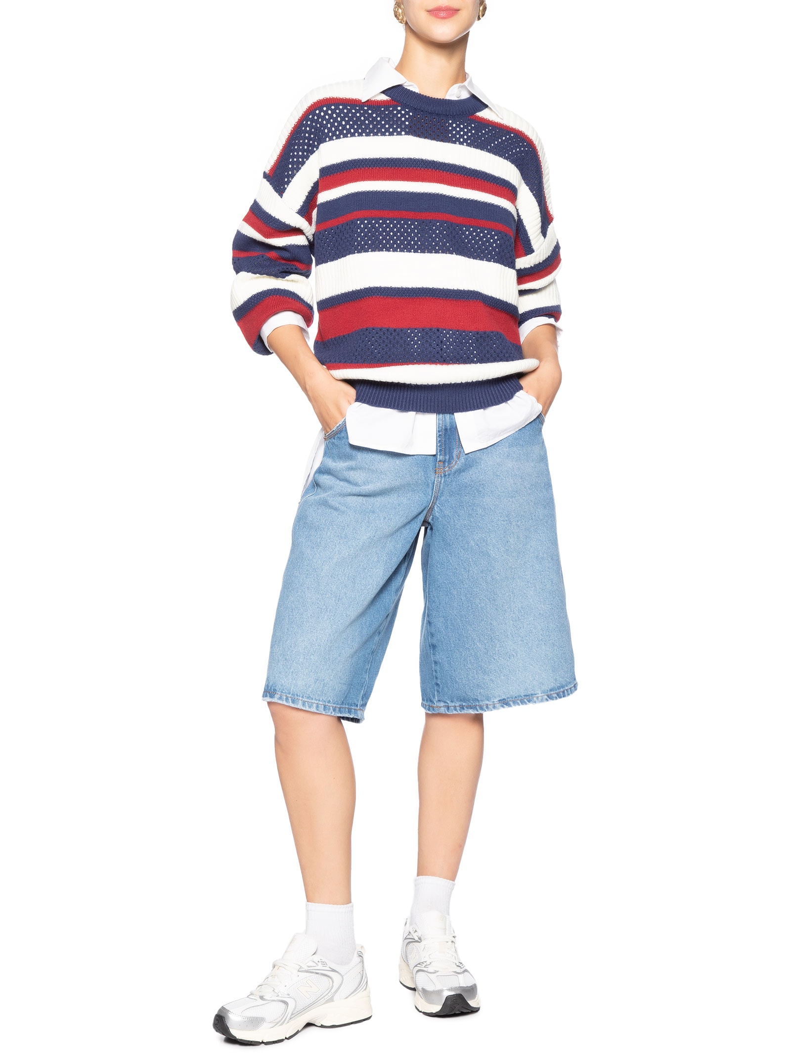 Suéter Feminino Tricot Textura Listra Magia Azul Farm