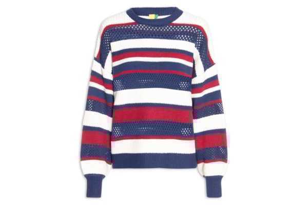 Suéter Feminino Tricot Textura Listra Magia - Azul