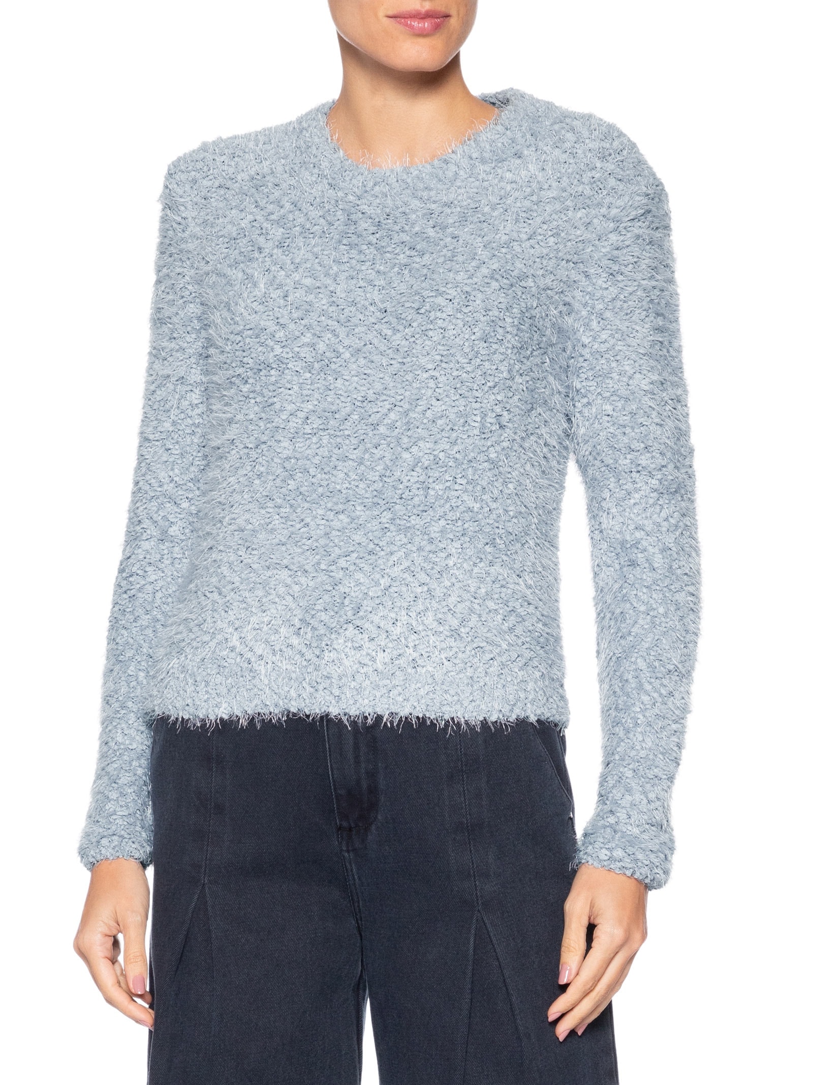 Suéter Feminino Tricot Texturizado Azul Basiq