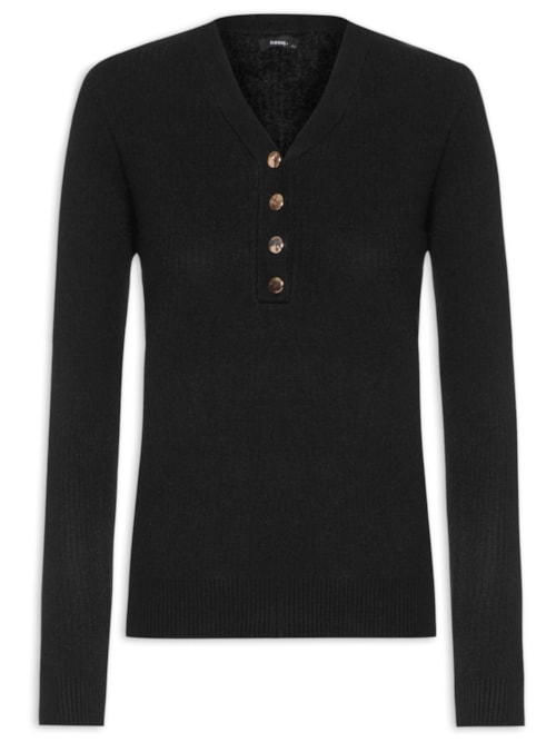 Suéter Feminino Tricot Texturizado Decote em V – Preto