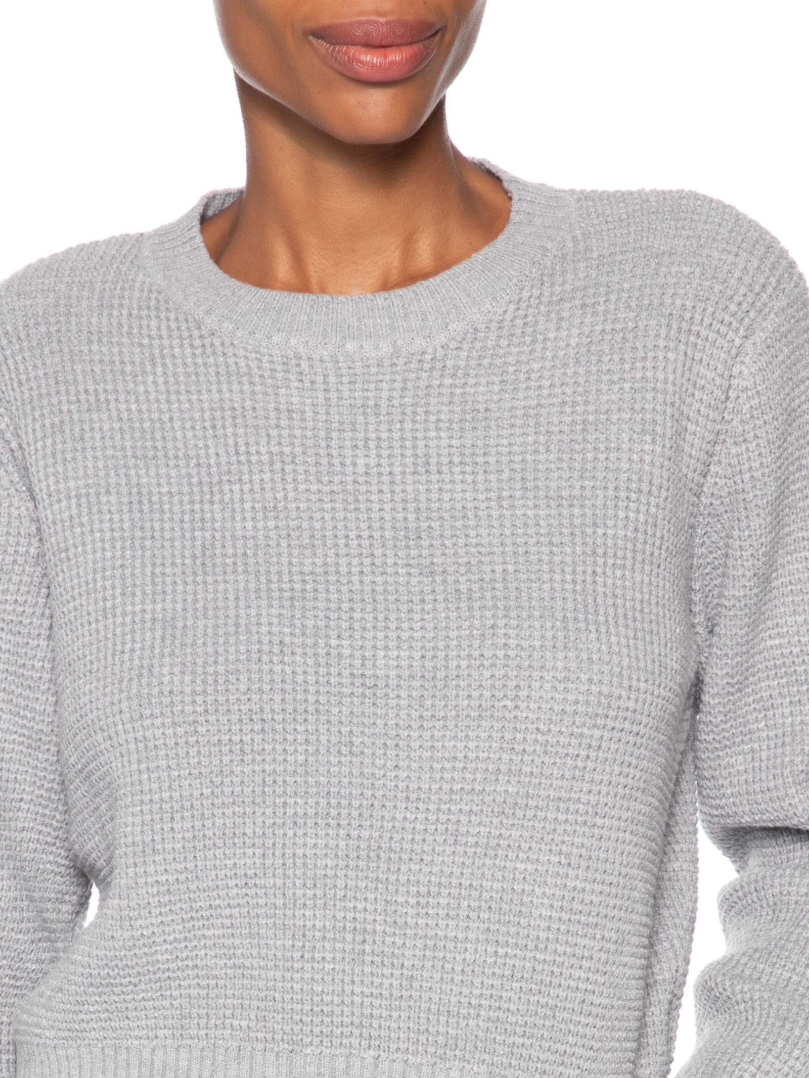 Suéter Feminino Tricot Texturizado Oversized Cinza Basiq