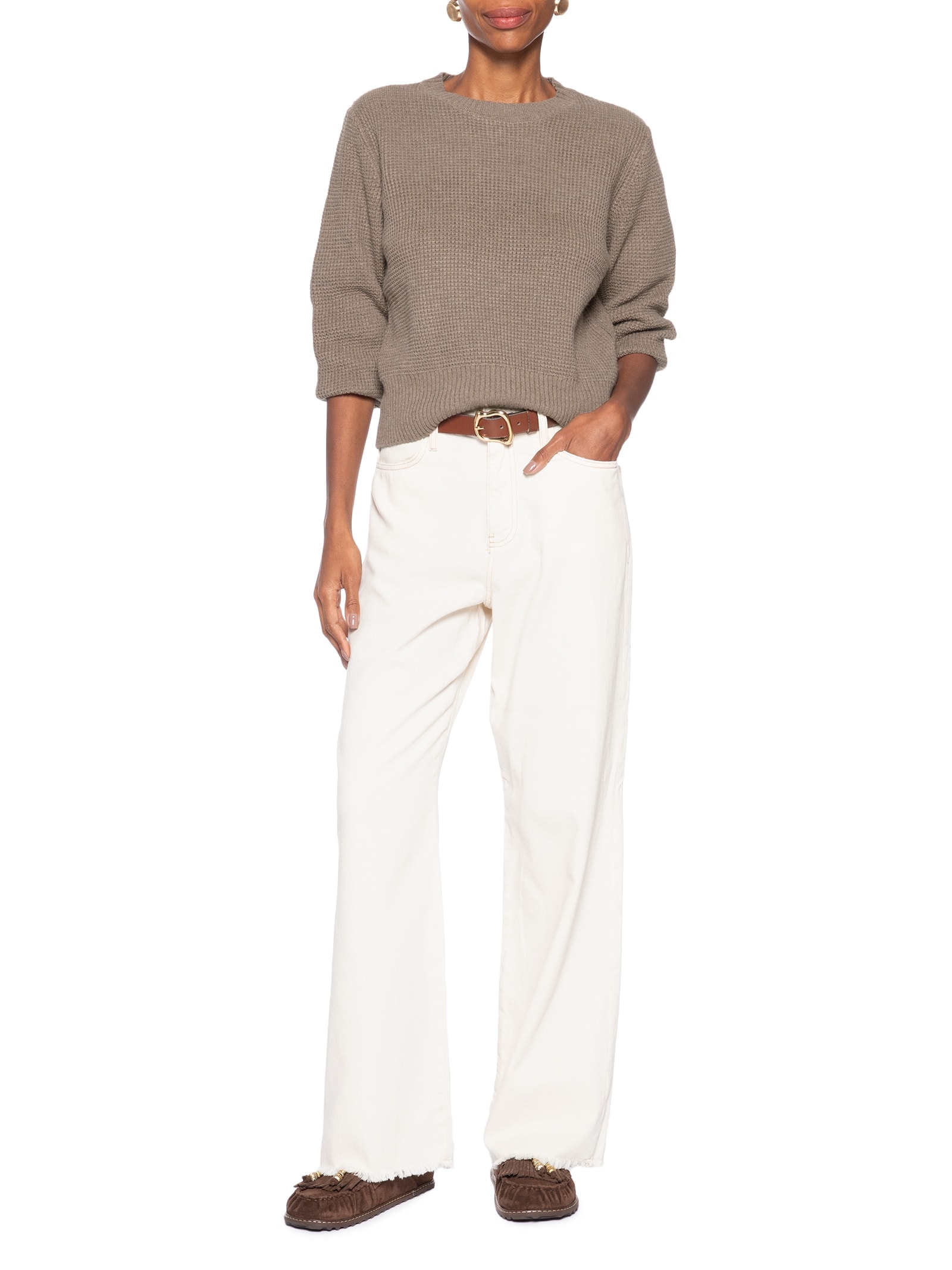 Suéter Feminino Tricot Texturizado Oversized Marrom Basiq