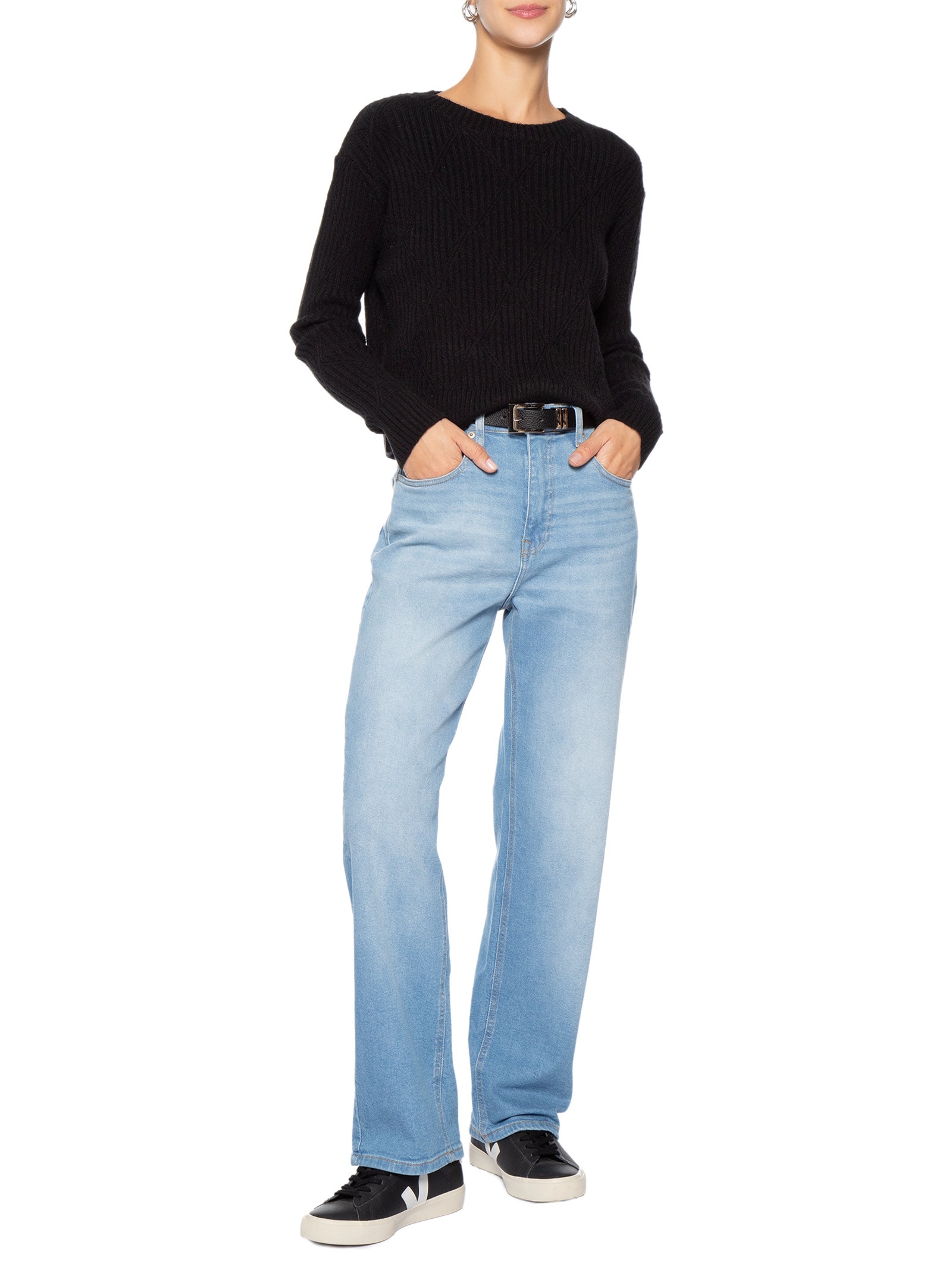 Suéter Feminino Tricot Texturizado  – Preto Basiq