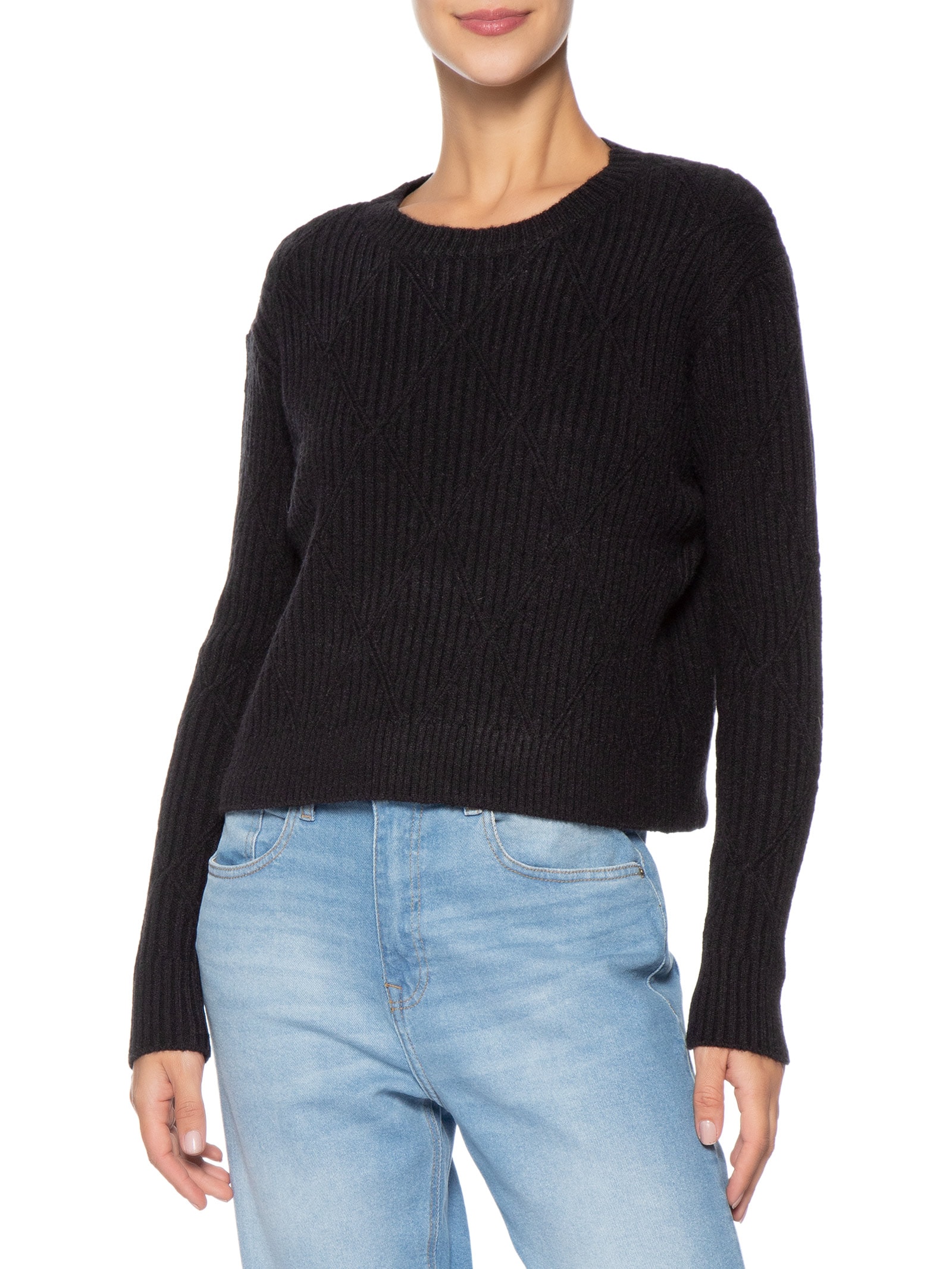 Suéter Feminino Tricot Texturizado  – Preto Basiq