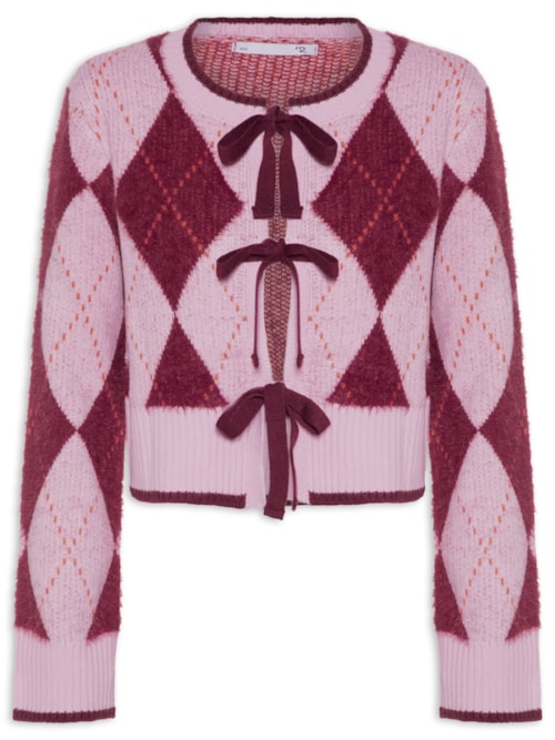Suéter Feminino Xadrez Em Tricot - Rosa