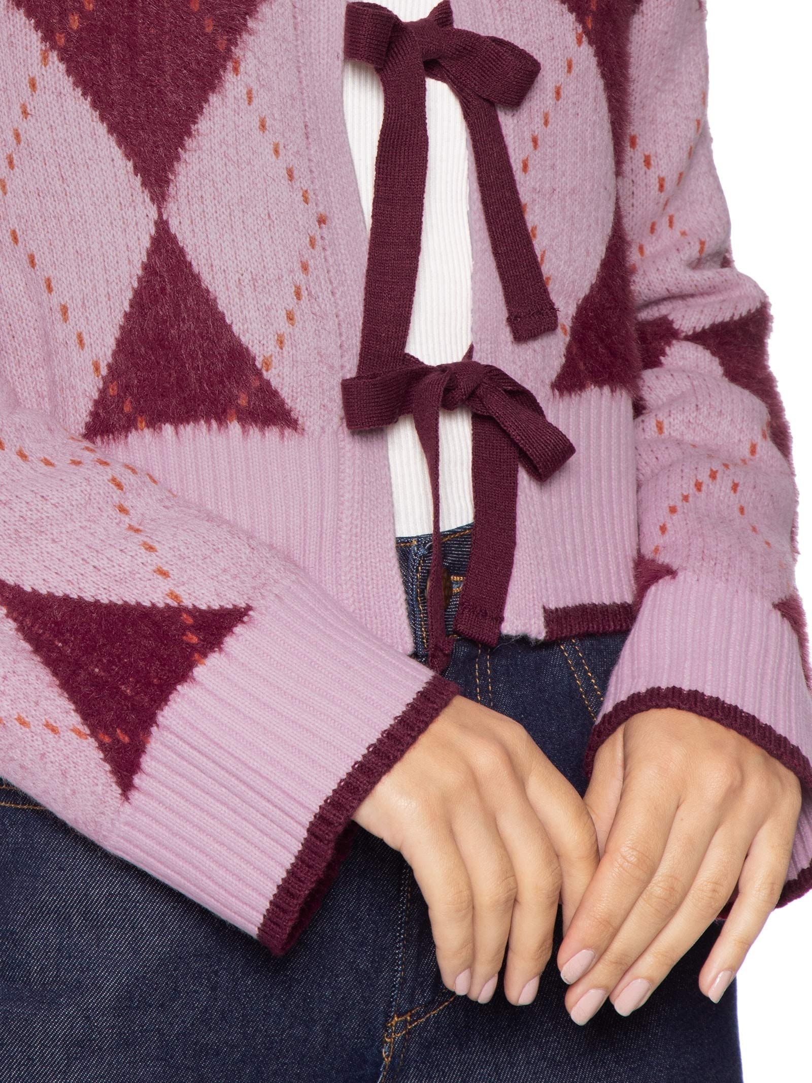 Suéter Feminino Xadrez Em Tricot Rosa '2Essential