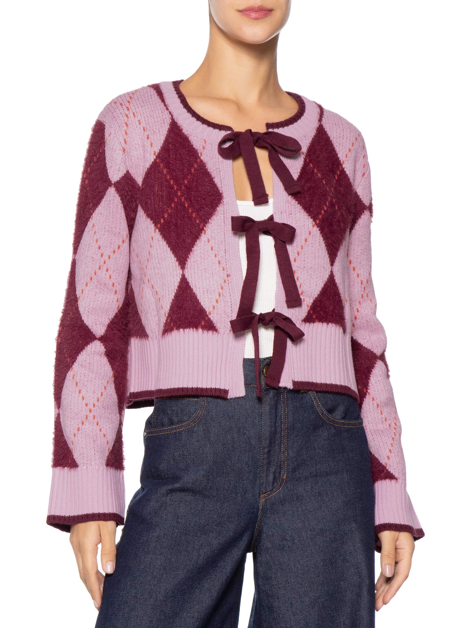 Suéter Feminino Xadrez Em Tricot Rosa '2Essential
