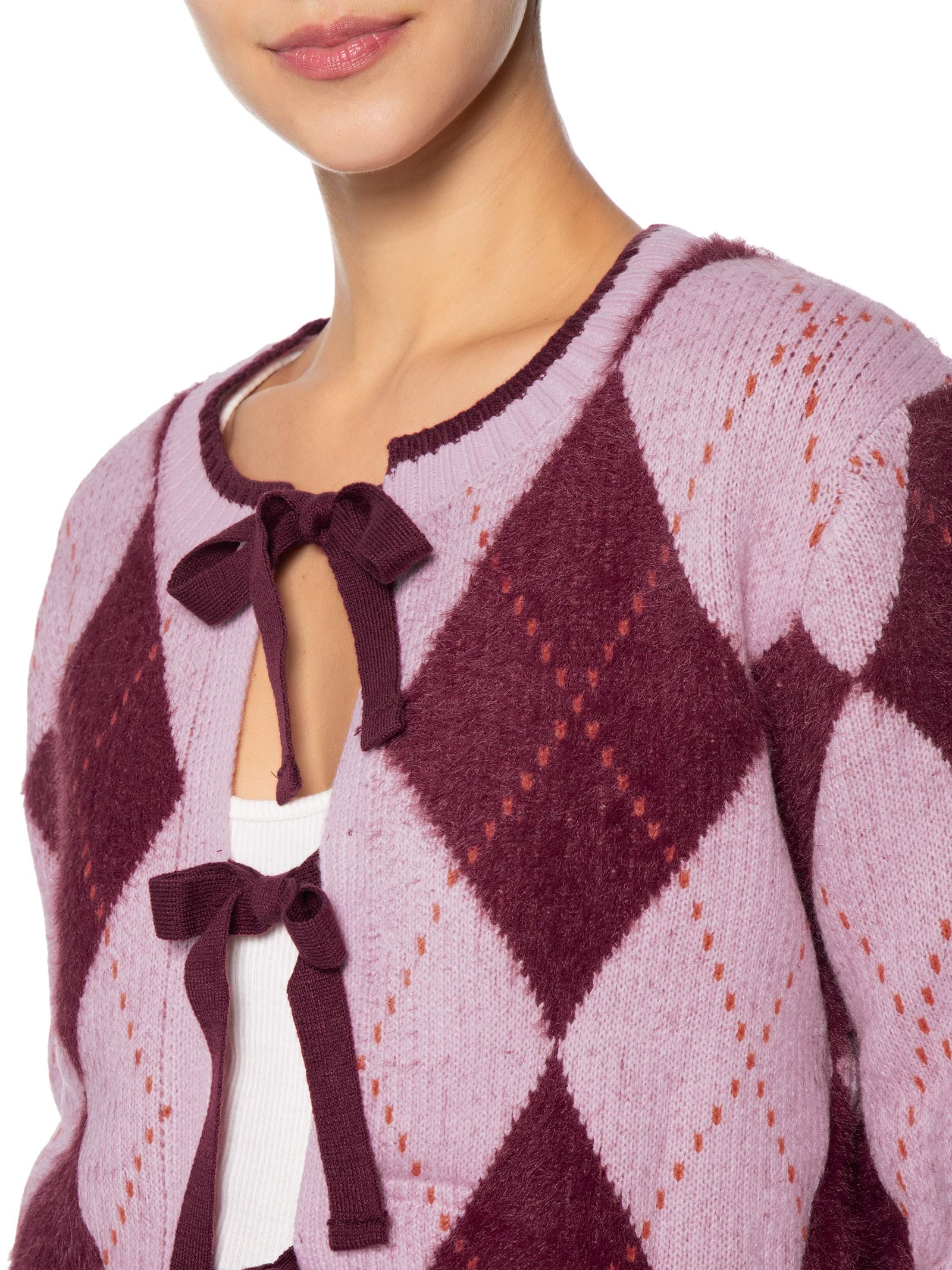 Suéter Feminino Xadrez Em Tricot Rosa '2Essential