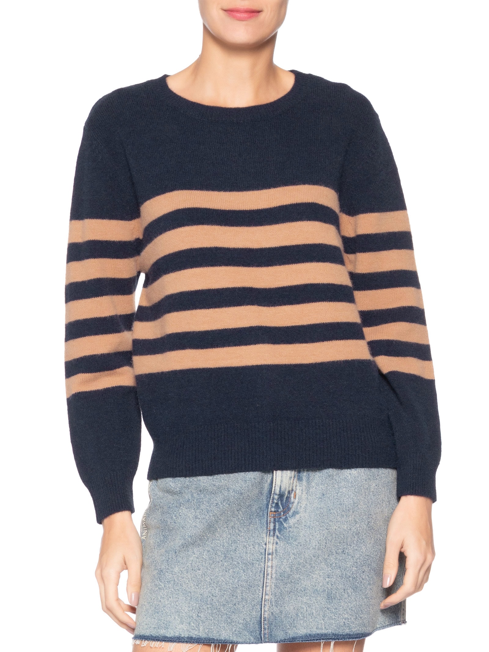 Suéter Listrado Feminino Em Tricot  Azul Market 33