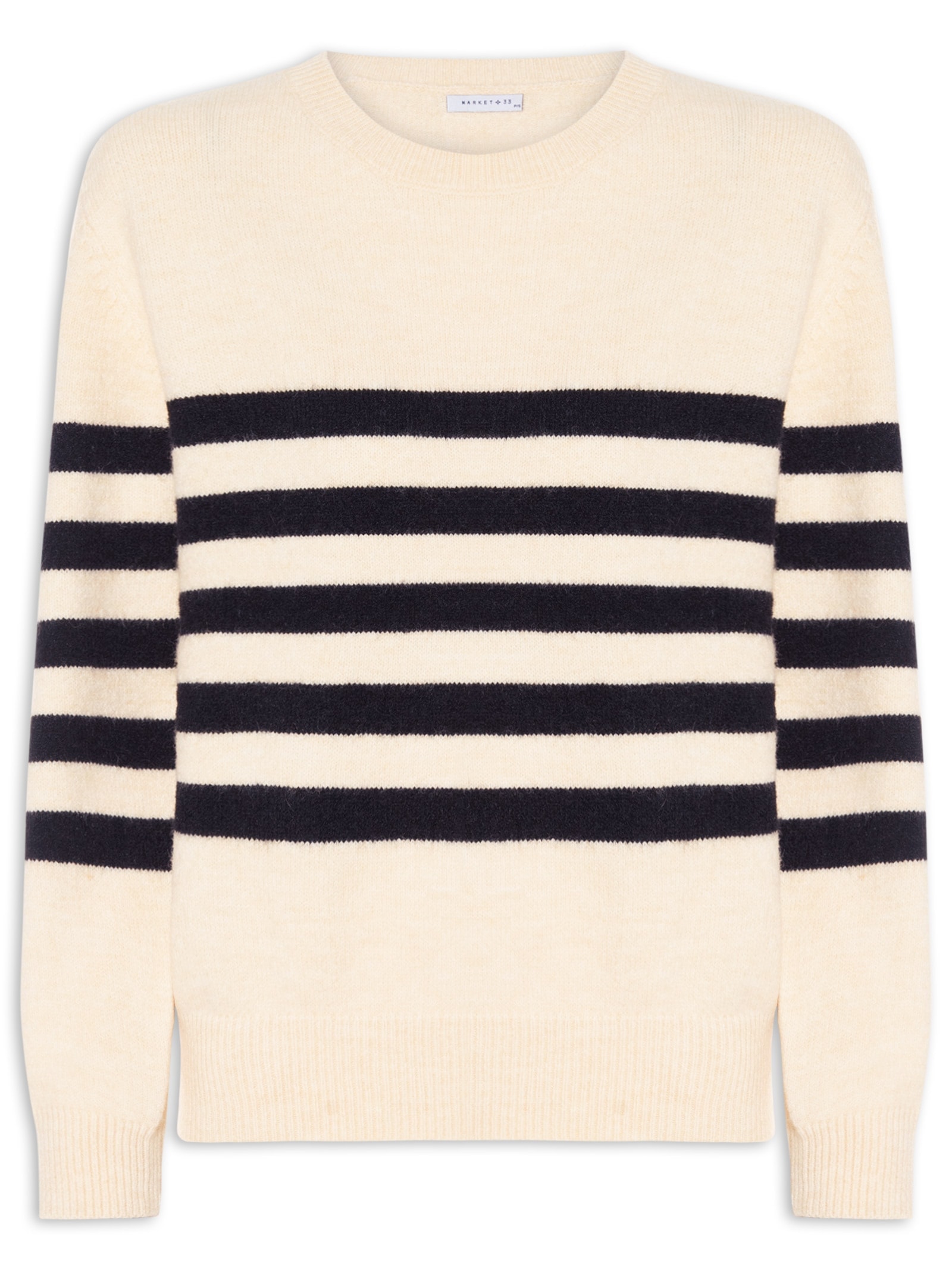 Suéter Listrado Feminino Em Tricot  Bege Market 33