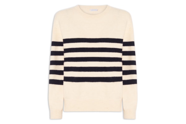 Suéter Listrado Feminino Em Tricot  - Bege