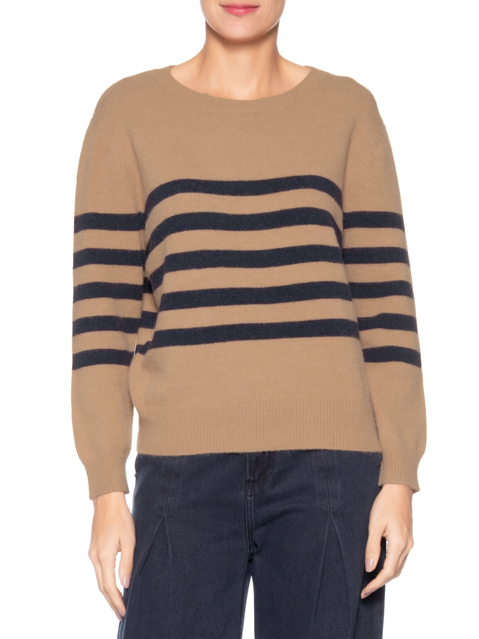 Suéter Listrado Feminino Em Tricot  Marrom Market 33