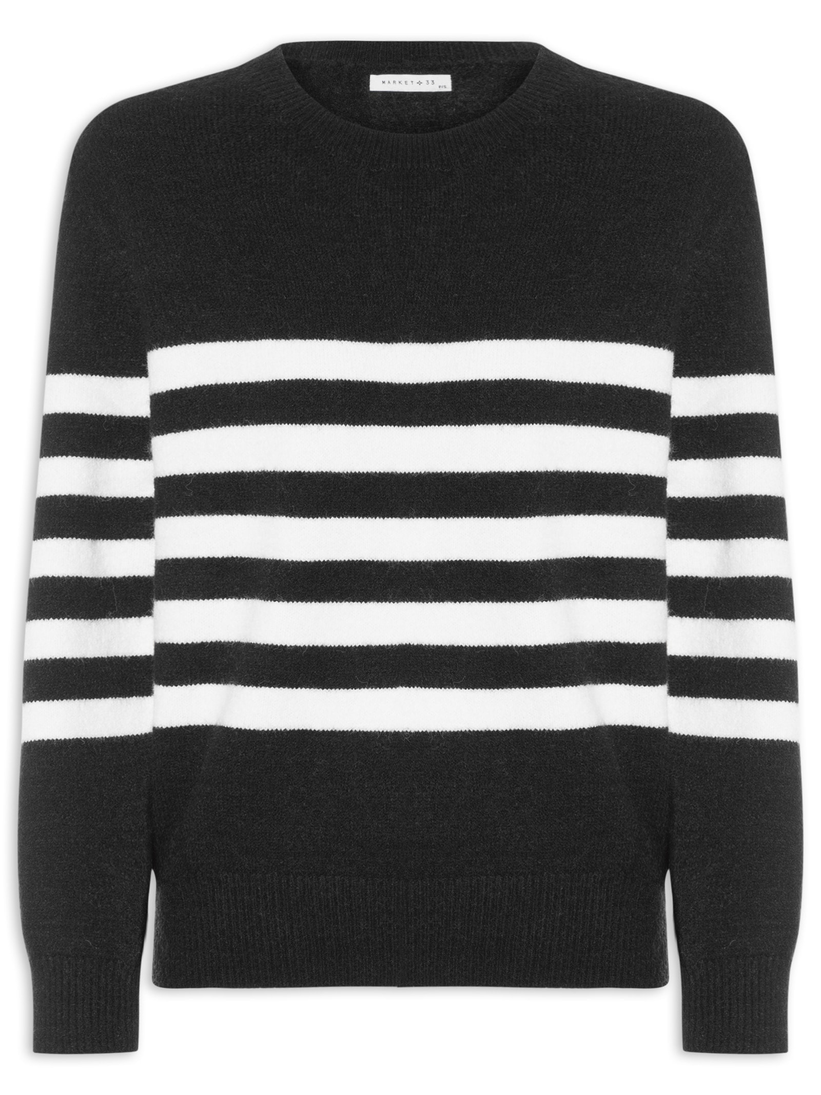 Suéter Listrado Feminino Em Tricot  Preto Market 33