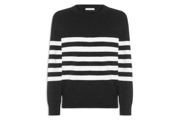 Suéter Listrado Feminino Em Tricot  - Preto