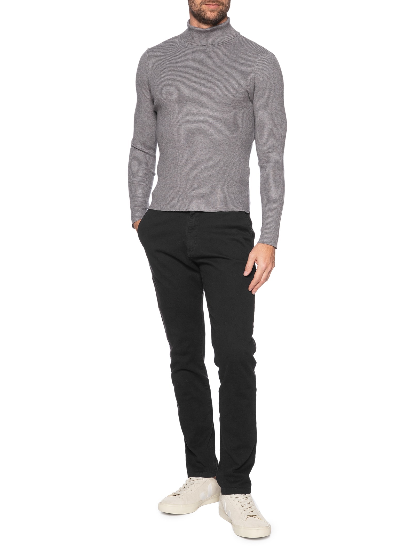 Suéter Masculino Básico Gola Alta Cinza '2 Essential