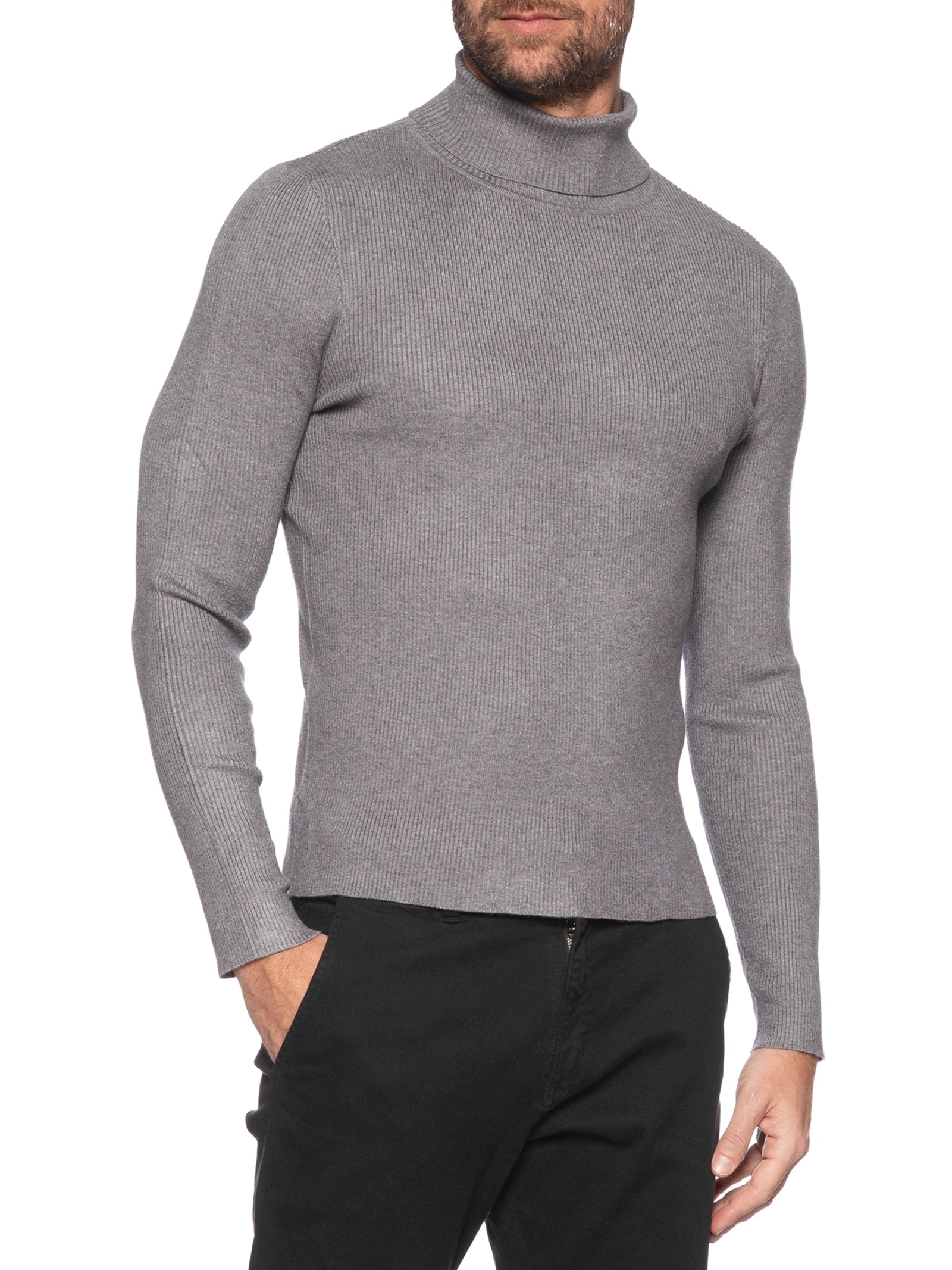 Suéter Masculino Básico Gola Alta Cinza '2 Essential
